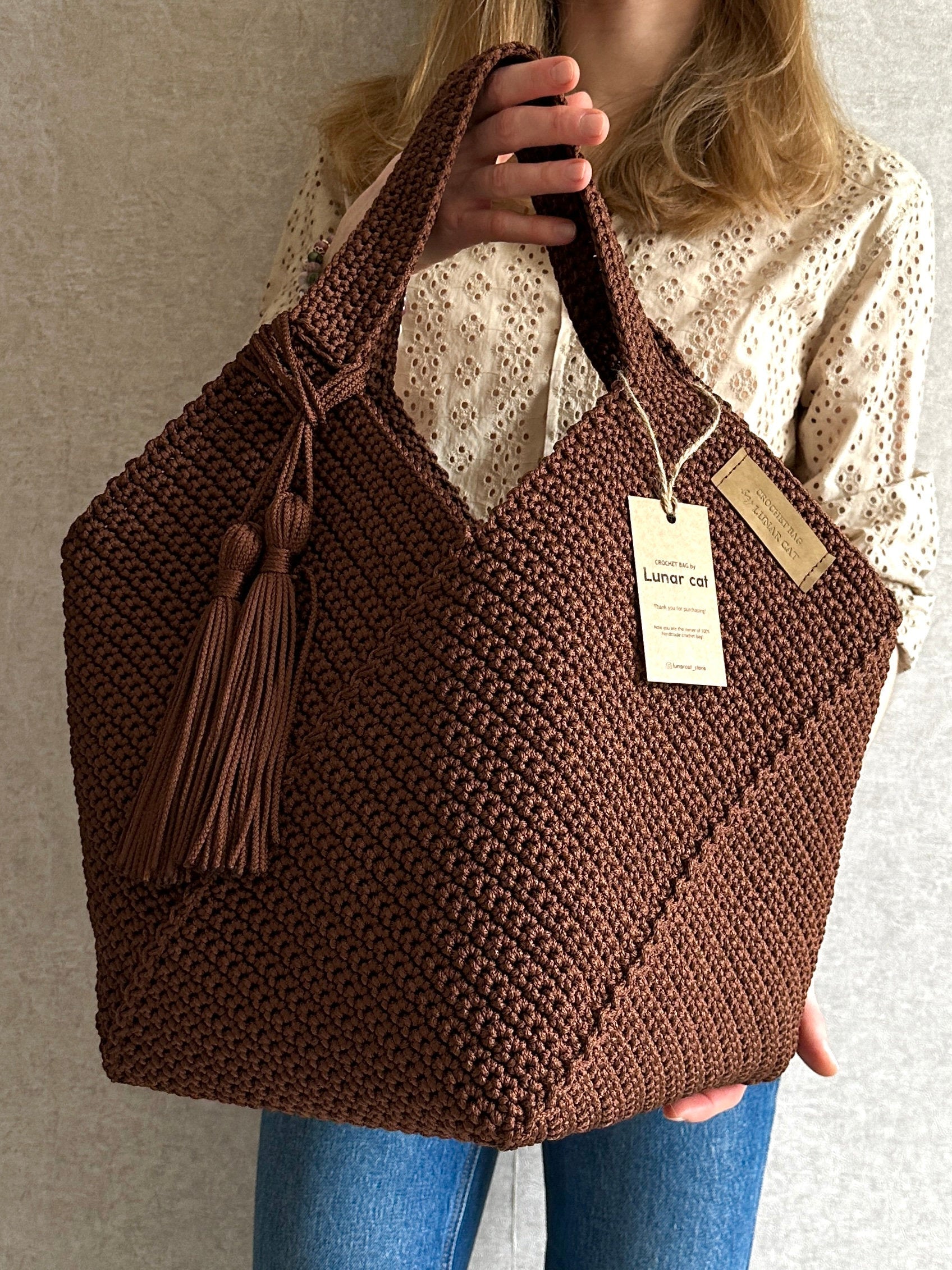 Crochet Tote Bag Pattern Reusable Grocery Bag, Tote Bag Crochet Pattern PDF Aesthetic Bag, Large Crochet Beach Bag