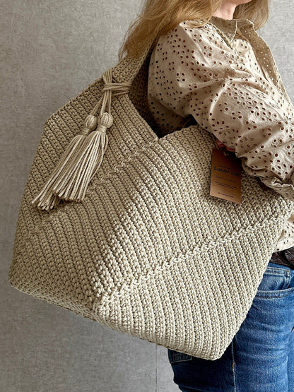 Crochet Tote Bag Pattern Reusable Grocery Bag, Tote Bag Crochet Pattern PDF Aesthetic Bag, Large Crochet Beach Bag
