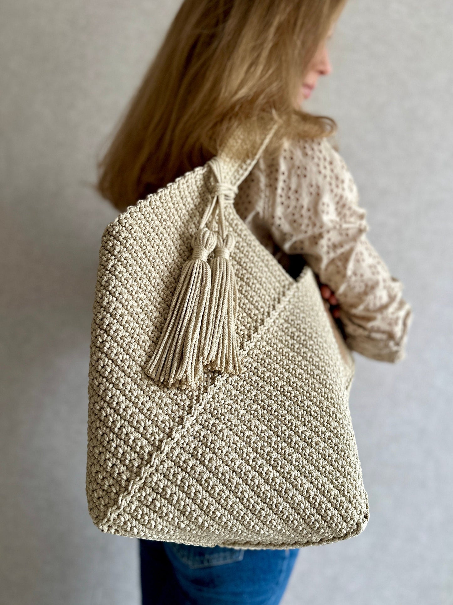 Crochet Tote Bag Pattern Reusable Grocery Bag, Tote Bag Crochet Pattern PDF Aesthetic Bag, Large Crochet Beach Bag