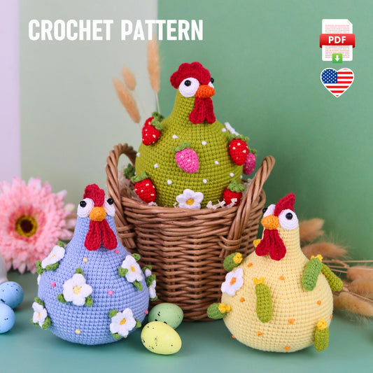 Crochet Chicken Amigurumi Pattern - Adorable DIY Crochet Hens, Easter Chick Toy, Cute Farm Animal PDF Tutorial, Spring Decor, Easy Crochet